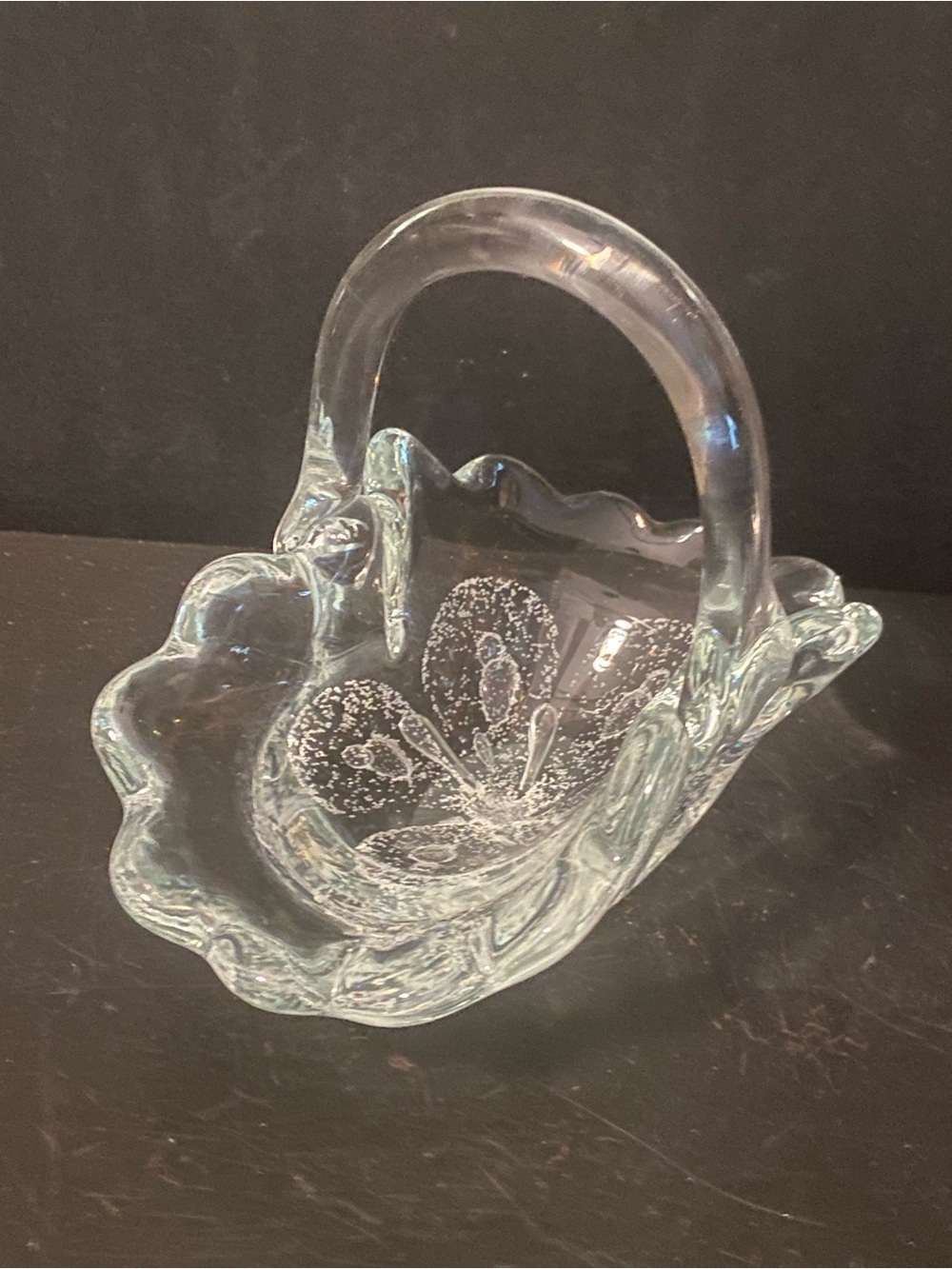 VTG Zimmerman Hand-blown Clear Art Glass Basket Controlled Bubbles